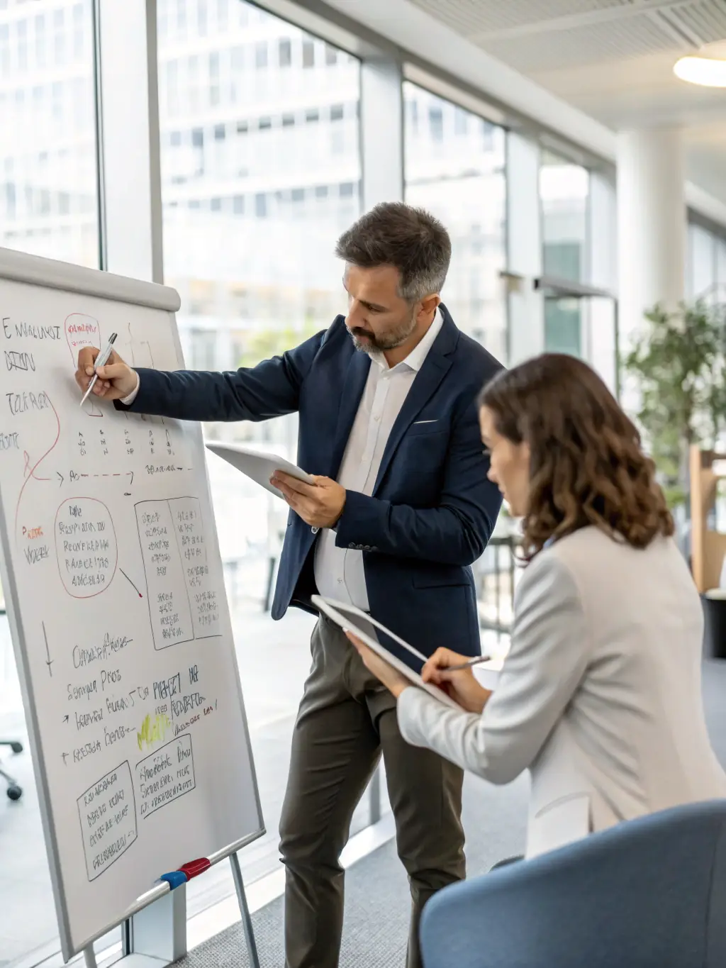 A coaching session focused on leadership development, with a coach providing guidance on effective communication and team management in a South African context.