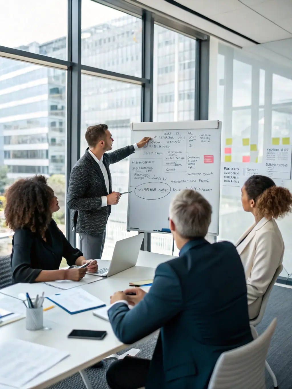 A South African business team participating in a workshop focused on problem-solving techniques, using visual aids and interactive exercises.